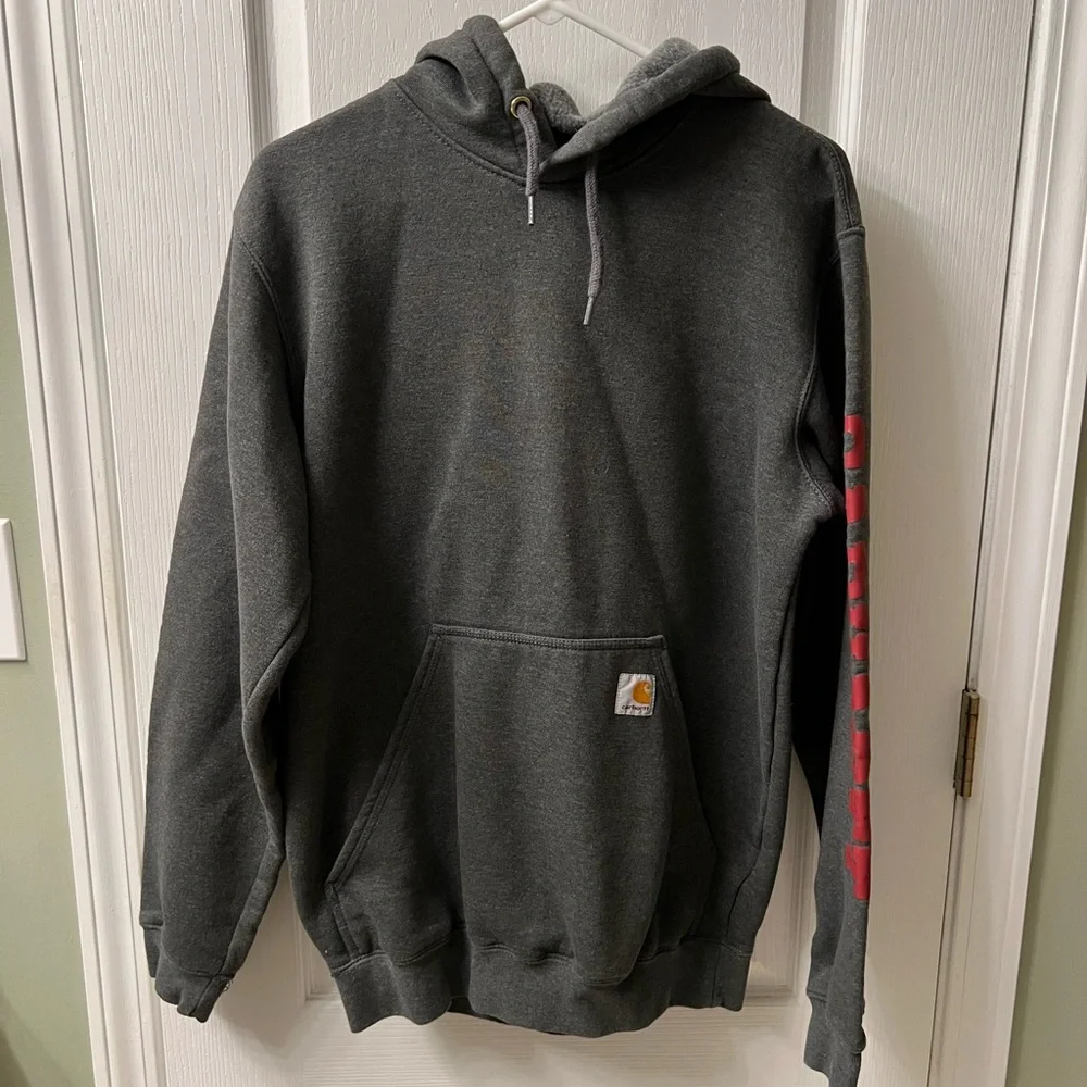 Carhartt Dark Gray Hoodie with Red Logo - Picture 1 of 5